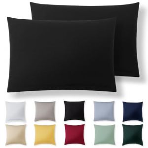 Alreya Taie Oreiller 50x80 Coton (Lot de 2) - Noir - 100% Jersey Coton, Housse de Coussin 50x80 cm, Taies d'oreiller en Jersey avec Fermeture éclair 50 x 80 cm (DT TEXTILE GmbH, neuf)