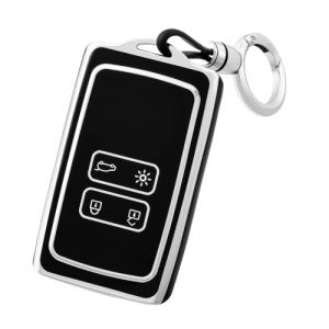 OFF WE GO Coque de Clé Voiture pour Renault Voiture Clé à Télécommande Étui avec Porte-clés TPU Coque Protection Clé Voiture pour Clio Espace Talisman Megane Kadjar Captur Arkana Sandero, Argent Noir (OFF WE GO, neuf)