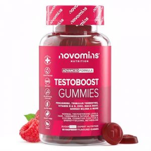 Gummies Testosterone Homme &ndash; Suppl&eacute;ment Vegan &ndash; avec Vitamine D, Extrait de Tribulus Terrestris, Zinc, Maca &ndash; Booster de Testost&eacute;rone - Pre Workout - 60 Gummies - Novomins (Novomins, neuf)