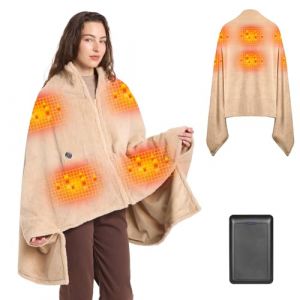 Moteoza Couverture Chauffante sans Fil 160x90cm - Plaid &Eacute;lectrique en Flanelle avec 16000mAh Batterie, 3 Niveaux de Chaleur, Chauffage Rapide Poncho pour Canap&eacute;, Bureau, Camping, Voiture(Kaki) (Moteoza-EU, neuf)