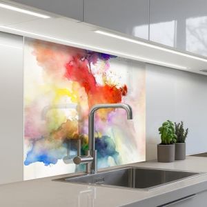 KitchenYeah© Credence Cuisine Adhesive 80x80 cm Protege Mur Revetement Mural Adhesif Parement Interieur À Coller Plaque Plastique Rigide Aquarelle - Arc-en-ciel - Abstrait - Art - Couleurs (KitchenYeah, neuf)