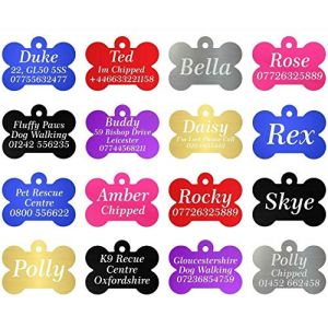 M&eacute;daille grav&eacute;e de qualit&eacute; en forme d'os pour chien (argent) (JK Commerce Ltd, neuf)