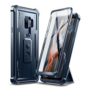 Dexnor Coque pour Samsung Galaxy S9 Plus avec Protecteur d'&eacute;cran int&eacute;gr&eacute; et b&eacute;quille int&eacute;grale &agrave; 360&deg; - Protection int&eacute;grale de qualit&eacute; Militaire r&eacute;sistante aux Chocs - Bleu (Jetcco, neuf)