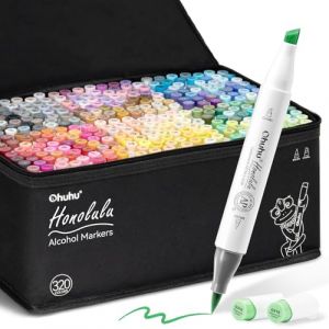Ohuhu Feutre a Alcool 320 Colorés D'art, Pointe Double Feutres à Alcool Marqueurs Pinceau et Ciseau Burin Pour Artiste Etudiants, Feutres Coloriage Adulte Pour Croquis Coloriage Calligraphie (TSMART, neuf)