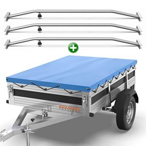 Tarpofix® Bâche pour remorque Plate 266 x 160 x 10 cm + 3X Arceau de bâche (réglable 140-210 cm) - Bache remorque PVC - Bâche de Couverture pour diverses remorques de Voitures de 750kg & 1000kg (CD_Commerce, neuf)