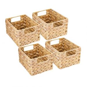 HMF panier de rangement, panier tress&eacute; en jacinthe d'eau jonc de mer | set de 4 pi&egrave;ces | taille S | 22 x 17 x 12 cm (hmf_shop, neuf)