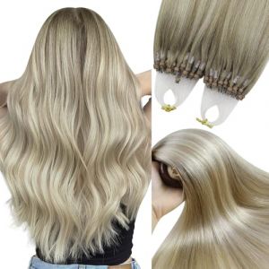 YoungSee Extension Cheveux Micro Ring Ombre 20 Pouces 50 cm Extension a Froid Cheveux Naturel Blond avec Blonde Platine Extension Cheveux Lisse Racine Ombre Extension Cheveux Naturel Loops 50Brin/50G (YoungSee Europe, neuf)