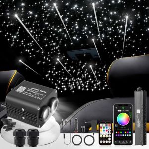 SUNKENET 20W RGBW Meteor Fibre Optique Lumineuse, 1000pcs*0.75mm*4m LED Fibre Optique Bluetooth//Télécommande, Ciel Etoile Fibre Optique +Kit d'éclairage pour étoile filante pour Voiture/Maison (SUNKENET, neuf)
