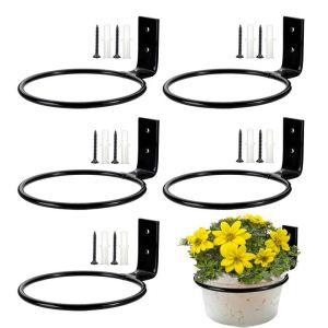 Aimeke 5 Pi&egrave;ces Anneau de Support de Pot de Fleur Support de Jardini&egrave;re Mural Diam&egrave;tre Int&eacute;rieur 9cm Porte-Pot Mural en M&eacute;tal pour Interieur Ext&eacute;rieur Terrasse Balcon Jardin (Noir) (ZIXUYS, neuf)