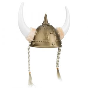 MAGICLULU Casque Viking en Corne de B&oelig;uf Dor&eacute;e, Chapeau de Guerrier pour Costume Cosplay Adulte, Accessoire L&eacute;ger et R&eacute;sistant pour Carnaval, Bal Masqu&eacute; et F&ecirc;te &agrave; Th&egrave;me Viking (Rianley, neuf)