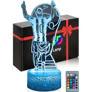 DAHEYMA Foot Veilleuse Enfant, Lampe d'ambiance football,3D LED Football Lampe De Chevet Enfant, 16 couleurs,Décoration argentin No.10,Cadeau de célébration de but avec télécommande dimmable (DAHEYMA, neuf)