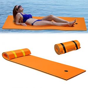 COSTWAY Tapis Flottant en Mousse XPE 210 x 66CM R&eacute;sistant &agrave; la D&eacute;chirure 3 Couches avec Attache Elastique de 1,5M Capacit&eacute; Portante 60KG pour Piscine/Plage/Oc&eacute;an (Orange + Noir) (FDS GmbH, neuf)