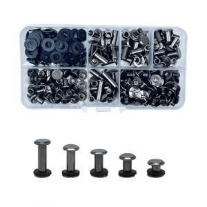 KUKUJIWA 80 Vis de Reliure,Rivets de Reliure à Tête Plate,M5*5/8/10/12/15 mm Rivet à Visser Vis à Chicago,Vis Chicago Screws métal tête ronde chicago stud vis DIY Book Scrapbook Reliure(Noir brillant) (KuKuJiWa, neuf)