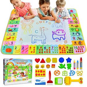 Tapis Doodle Enfant 2 3 4 5 6 ans, Cadeau Fille 2 ans Tapis Dessin Eau 120*90cm Magic Matte, Jouets Educatifs pour Enfants Coloriage Géant Tapis de Peinture Cadeau pour Garcons Filles (Boite Fournie) (INCLUDED POWER Limited, neuf)