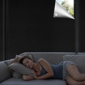 Qualsen Store Occultant sans Perçage 200x150cm, Portable Occultant Fenetre Sun Block Temporaires Store Occultant Amovible Anti Regard Tissu Occultant pour Chambre à Coucher, Voyage (Noir-Argenté) (QualitysenseUK, neuf)