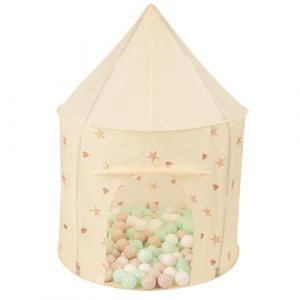 Selonis Tente De Jeu pour Enfants Ch&acirc;teau Maison De Jeu en Forme De Pavillon De Jeu 100X130cm/100 Balles Pliable Tente Pop-Up Enfant, Beige Clair: Beige Pastel/Blanc/Menthe (OtherEden &  DUmalDU, neuf)