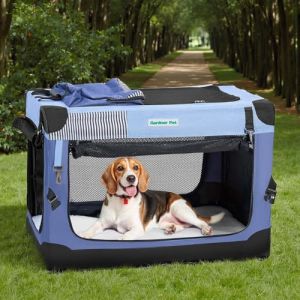 Gardner Pet Cage de Transport pour Chat Chien, Sac Transport 76x53x53CM, Caisse de Transport Portable pour Animaux Chiots Petits Chiens Int&eacute;rieur & Ext&eacute;rieur &agrave; 3 Portes avec Fen&ecirc;tres - M/Blue (Gardner Pet Official-UK, neuf)