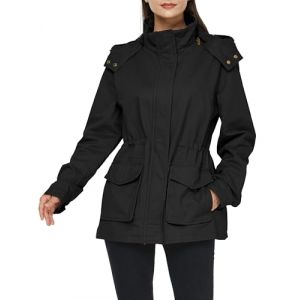 WenVen Veste Femme mi Saison Parka Grande Taille avec Capuche Amovible Veste Militaire Coupe Ajust&eacute;e Veste Classique Automne Hiver Manteau Trench Coat Manteau en Coton Noir XL (C'est&nbsp;la&nbsp;vie, neuf)