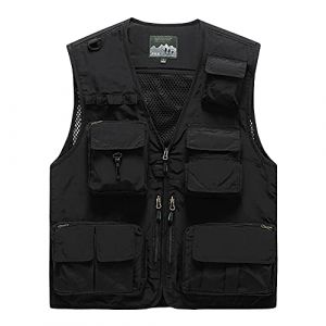 DAIHAN Gilet de Plein Air Multi-Poches Pour Hommes Gilet de Chasse Reporter Photographe Randonn&eacute;e Travail Quotidien Outdoor Veste Sans Manches Veste de Sport Multi-Poches Gilets Ext&eacute;rieurs,Noire,S (DaiHan, neuf)
