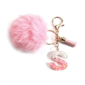 Porte-Cl&eacute;s Femme Avec Initiale, Charms Sac, Pendentif Lettre, Pompon Et Pompon, Porte Cl&eacute; Personnalis&eacute; Bijou De Sac, Cadeau Coll&egrave;ge Femme, Bijou De Sac &agrave; Main, Porte-Cl&eacute;s Pour Fille (S) (luoximan, neuf)