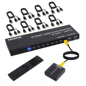 Commutateur KVM HDMI 4K@60Hz 8 ports, commutateur KVM pour 8 PC partageant 1 moniteur, 8 ports HDMI et 4 ports USB, avec télécommande, contrôleur de bureau câblé et 8 câbles KVM (DGODRT-EU, neuf)