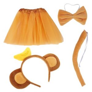 Beaupretty Set Costume Singe avec Bandeau Oreilles Singe Banane Tutu Jupe Légère et Queue Cosplay Animal pour Fêtes Halloween Carnaval (kiLIHK, neuf)
