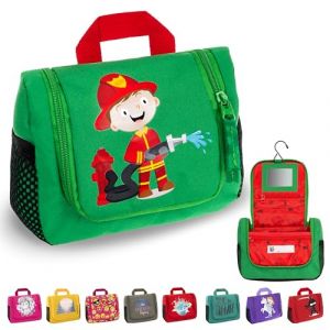 GRINSEZWERGE Trousse de Toilette Enfant &agrave; Suspendre &ndash; avec Crochet, Grande Capacit&eacute;, Poches Zipp&eacute;es & Filet &ndash; Sac de Toilette Pliable D&eacute;perlant &ndash; Organiseur de Voyage Fille & Gar&ccedil;on (GRINSEZWERGE, neuf)