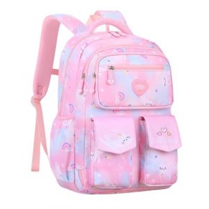 IvyH Sac A Dos pour Enfant Cartable Fille Primaire Maternelle, Kawaii Sac D'école pour Fille Garçon 6 8 à 10 ans, Sac Ecole Léger et Imperméable, 28 * 17 * 41 cm -Rose (IvyH, neuf)