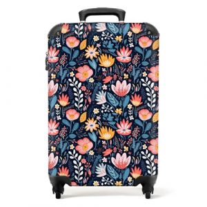 NoBoringSuitcases.com&reg; Valises, Bagages a Main Cabine 55x35x25 10kg, Luggage, Suitcase, Rigides 4 roulettes, De Voyage, Cadenas Avion, Ultra l&eacute;g&egrave;re, Polycarbonate, Poign&eacute;e Extensible, Motif Floral (NoBoringSuitcases, neuf)