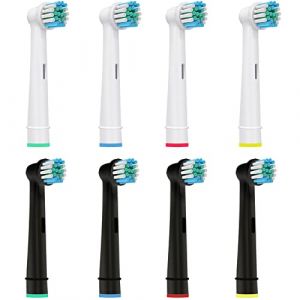 Lot de 8 brossettes compatibles avec Oral B Brosse à dents électrique Oral B Genius X, Vitality Pro, Pro 3 3900 3 3500, têtes de brosse à dents Precision de Kisstta, noir/blanc (CallyCare-EU, neuf)