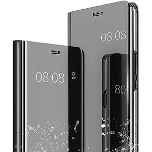 YKNIUFLY Housse &eacute;tui pour Xiaomi 14T Pro Coque, Mirror Case Anti-Rayures Anti-Choc Housse de Protection Clear View Cover, &Eacute;tui Cover pour Xiaomi 14T Pro.(Noir) (YKNIUFLY, neuf)