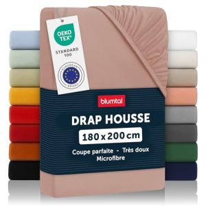 Blumtal Drap Housse 180x200 cm en Microfibre - Drap 180x200 cm certifié Oeko-TEX - Drap-Housse 180x200 cm - Drap House 180 x200 cm - Drap Housse 180 x 200 cm - Housse Matelas 180x200 cm Rose (Everbrent, neuf)