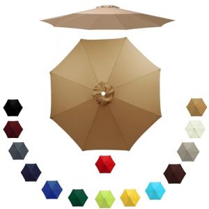 Auvent de Remplacement pour Parasol 6 Baleines/8 Baleines, Remplacement Toile de Parasol 2m/2.3m/2.7m/3.0m, Housse de Rechange pour Parasol D'extérieur, Polyester Anti UV(Kaki,3.0m/8 Arms) (LYLSD, neuf)