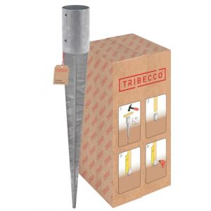 TRIBECCO Ancre &agrave; enfoncer dans le sol pour poteau rond en bois, en acier galvanis&eacute; &agrave; chaud, pour cl&ocirc;tures, argent&eacute;, &Oslash; 91 mm, longueur de 750 mm (TRIBECCO, neuf)