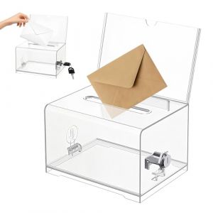 Bo&icirc;te de collecte en acrylique verrouillable - Bo&icirc;te de dons transparente avec cl&eacute; - Coffre-fort pour argent - Bo&icirc;te de conservation transparente - Tirelire avec cl&eacute; - Urne pour votes - Bo&icirc;te de dons (HFELDT, neuf)