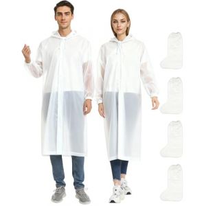 FitDA 2 Pi&egrave;ces Poncho Pluie Imperm&eacute;able R&eacute;utilisable Cape Adulte Homme et Femme Coupe Vent Transparent EVA avec Capuche et 2 Paires Couvre Chaussures pour Festival Camping V&eacute;lo Randon&eacute;e (ZUNSO, neuf)