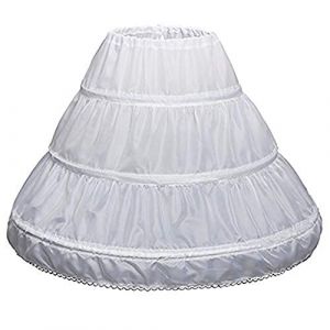 Jupon de Robe pour Enfants,Filles 3 Cerceau Jupon Slip Demi Elastique Petticoat Filles Crinoline Jupons avec Cordon pour Robe de Bal Mariage Blanc Poloster 55CM (Rmeet, neuf)