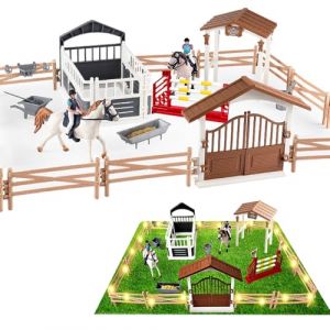 HuaMuDM Écurie Chevaux Jouet, Jouets du Club du Cheval, Chevaux Paddock Cadeaux， Jouet Chevaux avec LED, Cheval Animaux Ferme Cadeaux, Chevaux Paddock Cadeaux， Cheval Jouet Écurie Chevaux Set (HuaMuDM, neuf)
