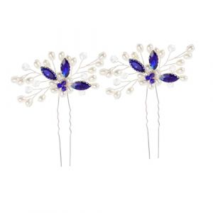 WRITWAA 2pi&egrave;ces &Eacute;pingle &agrave; Cheveux Bleu Accessoire Pour Cheveux De Mari&eacute;e &Eacute;pingle Mariage Coiffure Pour Femme (Saieli, neuf)