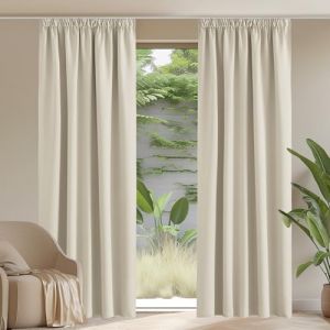 PONY DANCE Rideau Occultant Thermiques - Rideau Thermiques Isolants Anti Chaleur Anti Froid, Galon Fronceur pour Chambre Enfant Adulte, L140 x H210cm, Beige Clair, Lot de 2 (RYB HOME EU, neuf)