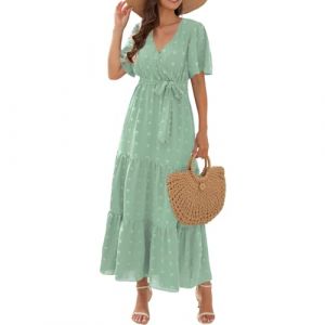 Robe Femme Chic Et Elegant Tenues Élégante Vetement Ete Grande Taille Plage Blanche Chic Robe Plage Promo Fluide Ceremonie 4#Green à la Menthe S (SHONTON, neuf)