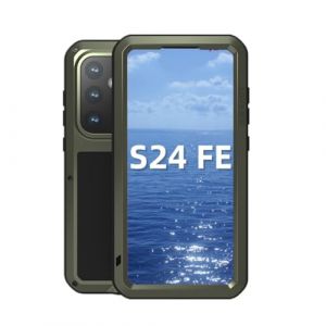 LOVE MEI Coque pour Samsung Galaxy S24 FE, Outdoor Sports Heavy Duty M&eacute;tal Blind&eacute; Coque &Eacute;tanche Antichoc Anti-poussi&egrave;re Full Body Protection Case avec Verre tremp&eacute; (Vert, S24 FE) (Yeon store, neuf)