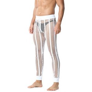 FEOYA Homme Pantalon Maille Transparent Lingerie Leggings Serr&eacute;s R&eacute;sille Extensible Pantalon Collant de Sport Jogging Blanc L (GAOCHENGEU, neuf)