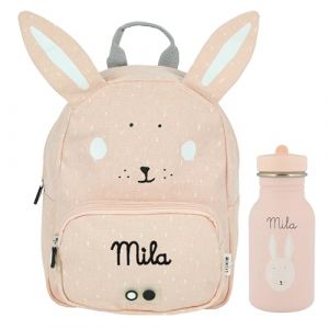 upstitch studio Trixie Sac à dos et gourde pour enfants, sac à dos de maternelle, sac à dos et gourde pour enfants, personnalisables avec nom individuel ou en kit, Lapin, Set: Rucksack BIG + Flasche (upstitch studio, neuf)