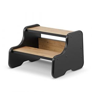 defiPad Marchepied avec 2 marches | Tabouret en Bois pour Enfants | Marchepied pour Enfant | Meubles pour Enfants pour Salle de Bain, Cuisine, Chambre d'enfant à partir de 2 Ans (Noir + Chêne) (defiPad, neuf)