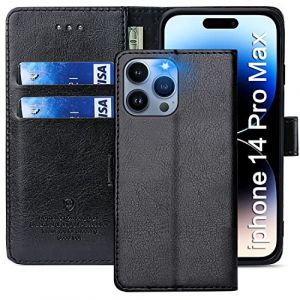 FMPCUON Coque pour iPhone 14 Pro Max, &Eacute;tuis &agrave; Rabat iPhone 14 Pro Max,Premium PU Etui Housse en Cuir Portefeuille de Protection Magn&eacute;tique pour iPhone 14 Pro Max,Noir (FMPCUON-EUR, neuf)