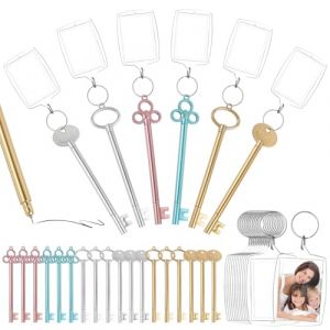 24pcs Stylos Gel Cr&eacute;atifs Stylo Gel &agrave; Cl&eacute; Bleu Rose Argent Or et 24pcs Porte-cl&eacute;s Photo Transparent Rectangle Porte Clef Personnalis&eacute; Cadeau DIY pour Fin d&rsquo;ann&eacute;e Retour &agrave; l&rsquo;&eacute;cole Scolaire Bureau (ShanDongYuRui, neuf)