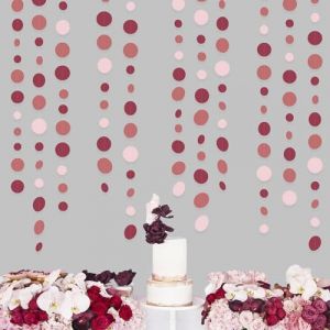 46Ft Bordeaux Vieux Rose &agrave; Pois Papier Guirlande D&eacute;coration de F&ecirc;te Grenat Rouge R&eacute;tro Rose Cercle Points Streamer &agrave; Suspendre pour Anniversaire Bapteme Mariage Dipl&ocirc;m&eacute; Th&eacute; EVJF Saint Valentin Decor (MZY Co., Ltd, neuf)