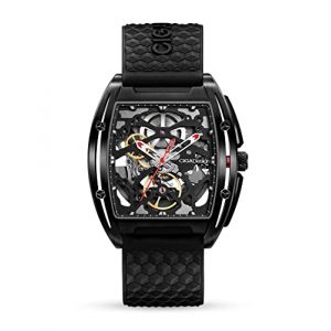 CIGA Design Montre Automatique Homme - Série Z DLC Montre Bracelet Mécanique Squelette Tonneau en Acier Inoxydable Cristal Saphir avec Bracelet en Cuir et en Silicone(DLC) (CIGA Design EU, neuf)