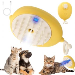 Brosse à vapeur pour chat 4 en 1 sans fil avec fonction de massage en silicone, batterie au lithium intégrée, épilateur statique pour chiens et chats (jaune) (Mdream, neuf)